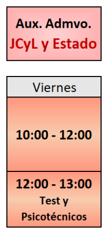 Horario de las clases presenciales de Auxiliar Administrativo de la JCYL los viernes de 10:00 a 12:00